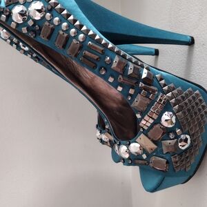 Wild Pair Embellished Teal Stiletto Heels